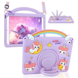 iPad 9th 8th 7th Generation Case Kids Girls Cute Unicorn with Rainbow purple new